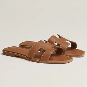 Gold Hermes Oran sandals size 38